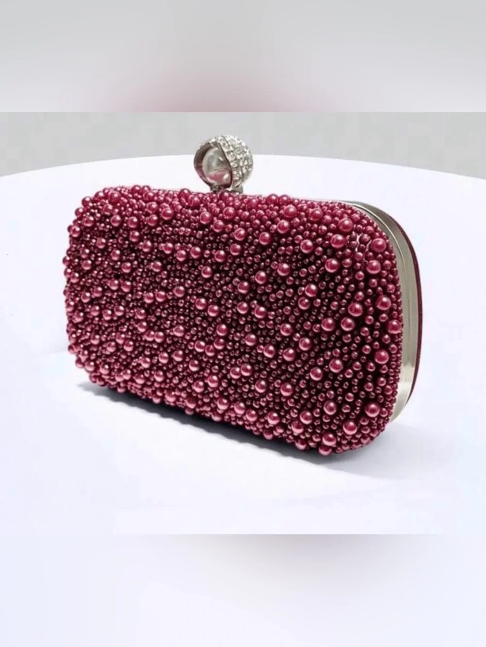 Pearl & Crystal Embellished Clutch Burgundy